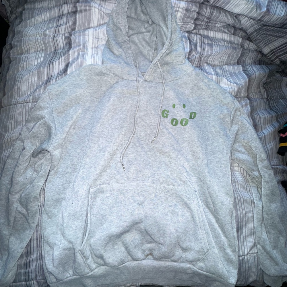 SHEIN Light Gray Hoodie with Green Accents